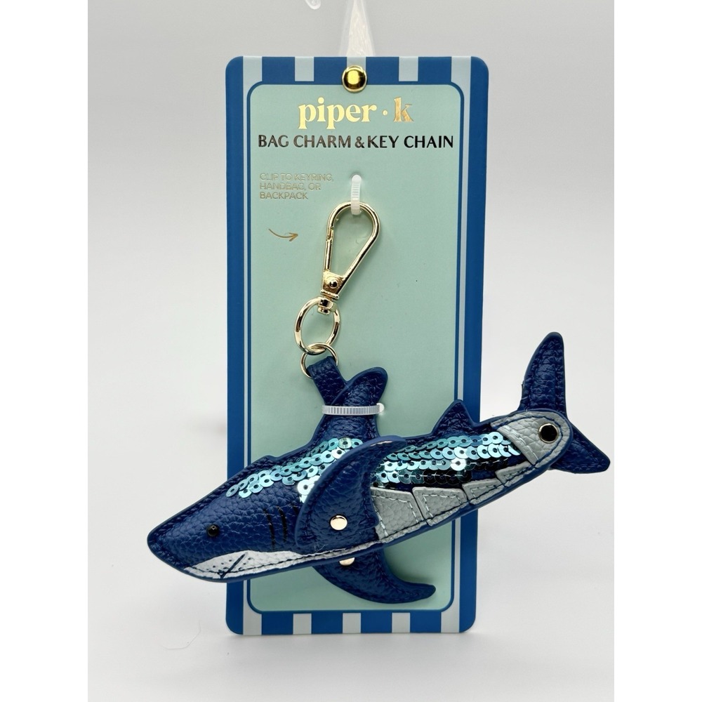 Viral Piper K Shark Bag Charm Sequins Key Chain Ocean Coastal NEW
